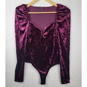 Large Bodysuit Dark Romantic V Neck Velvet Maroon Long Sleeve Grunge Gothic